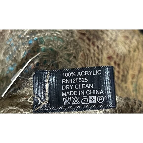 New Knit Scarf Poms Floral Burgundy Blue Tan Rectangle 19" X 68" - Picture 5 of 7